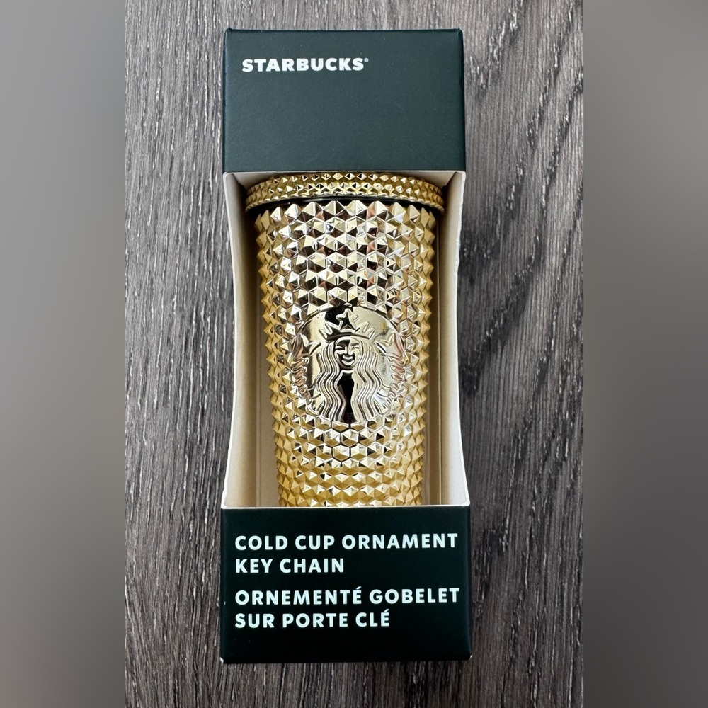 New/Box Starbucks Gold Studded 2022 Holidays Cold Cup Ornament Key Chain Limited
